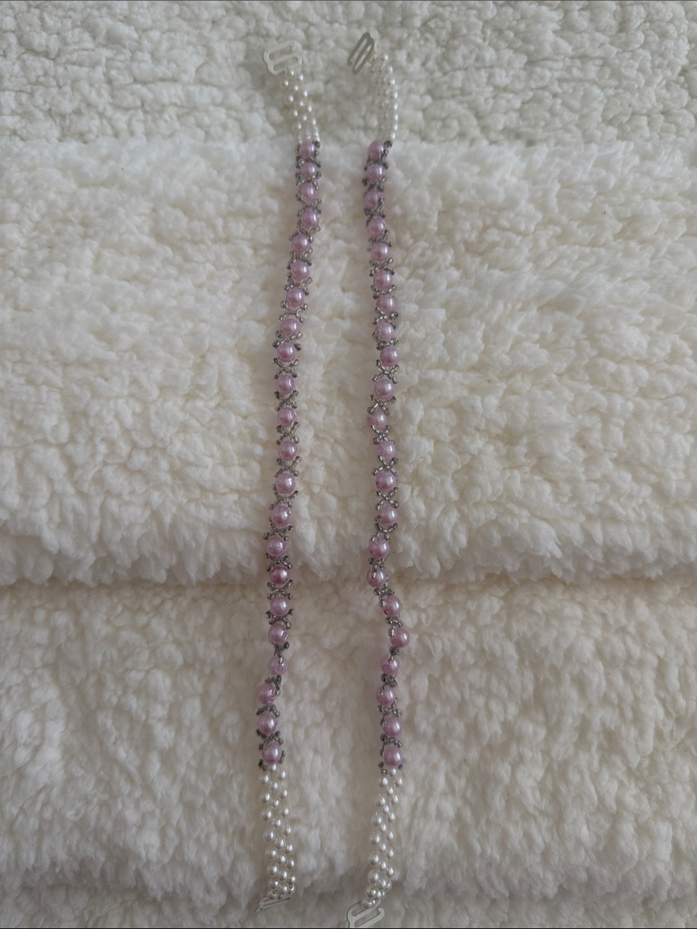 Pink & White Pearl Bra Straps